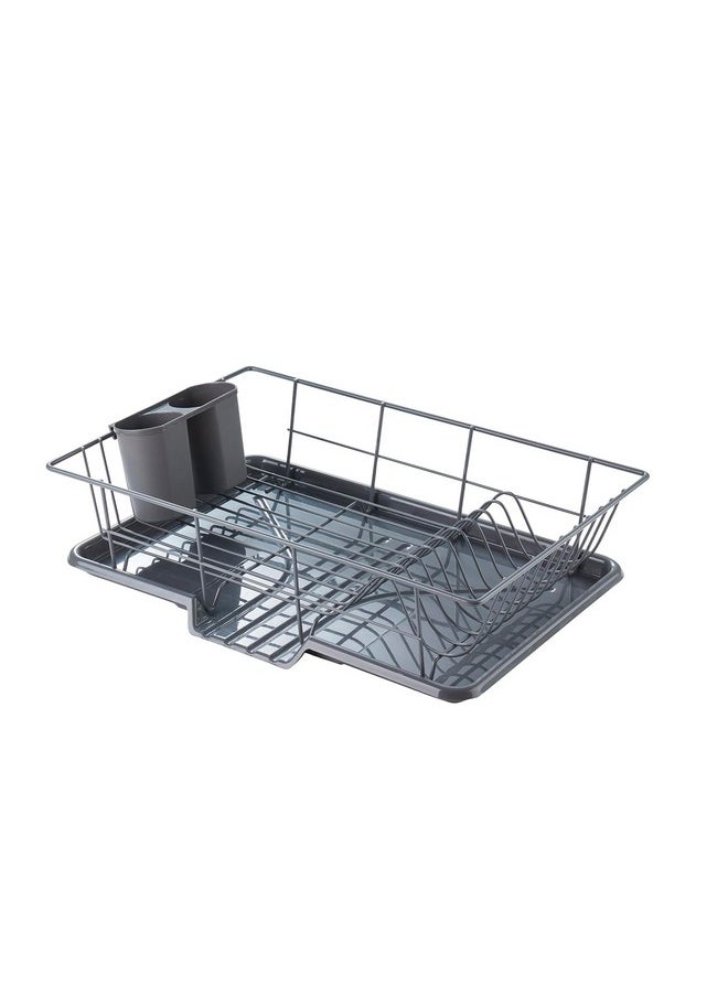 Sweet Home Collection Space-Saving 3-Piece Dish Drainer Rack Set: Efficient Kitchen Organizer for Quick Drying and Storage - Includes Cutlery Holder and Drainboard - Maximize Countertop Space, Gray