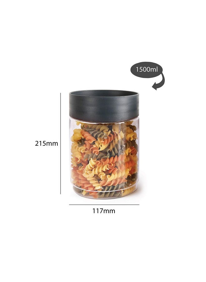 CELLO Modustack Stackable Container Set | PET Plastic Jar with Air Tight Lid | For Storage of Food, Pulses, Spice, Cereals, Cookies, Dry Food | 1500ml | Set of 6, Grey