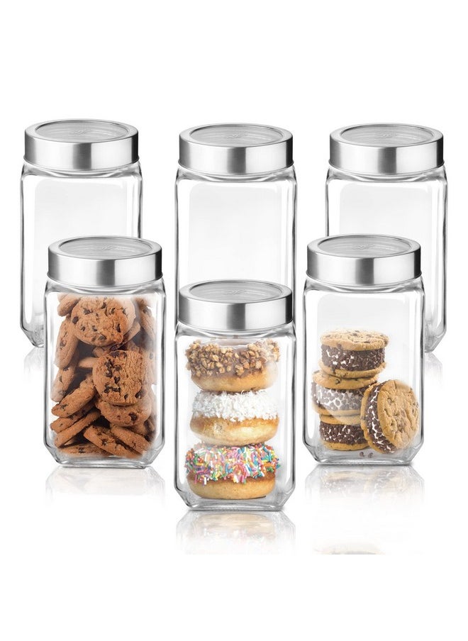 Treo By Milton Cube Storage Glass Jar, Set Of 6, 800 Ml Each, Transparent | Bpa Free | Storage Jar | Kitchen Organizer | Modular | Multipurpose Jar, Brown