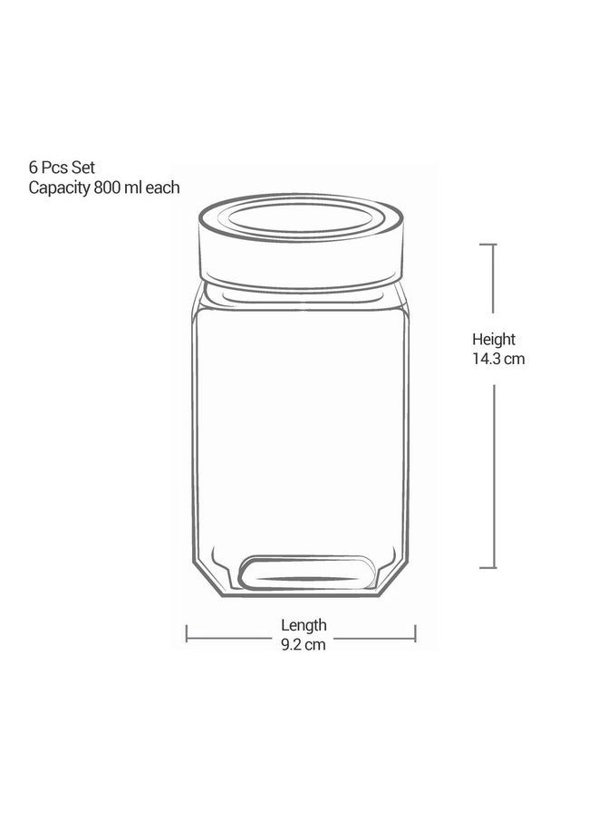 Treo By Milton Cube Storage Glass Jar, Set Of 6, 800 Ml Each, Transparent | Bpa Free | Storage Jar | Kitchen Organizer | Modular | Multipurpose Jar, Brown