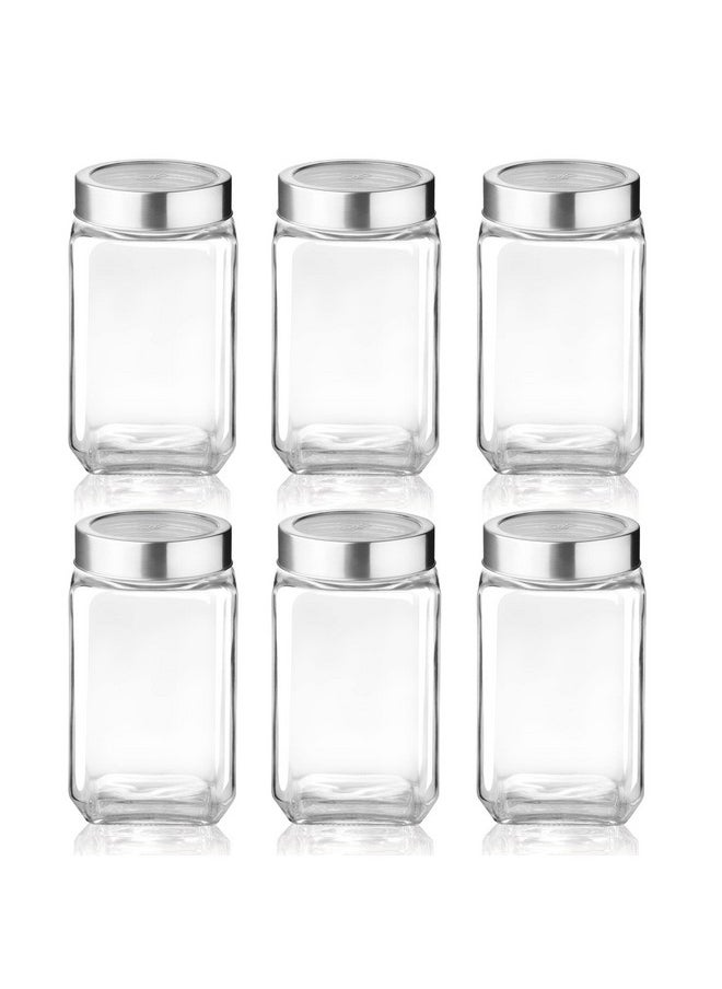 Treo By Milton Cube Storage Glass Jar, Set Of 6, 800 Ml Each, Transparent | Bpa Free | Storage Jar | Kitchen Organizer | Modular | Multipurpose Jar, Brown