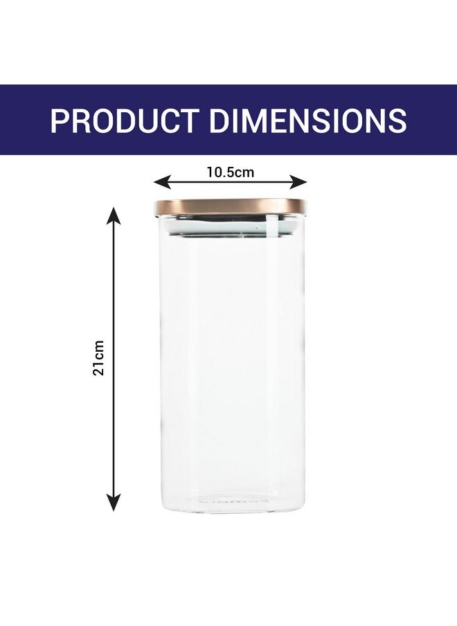 Femora Borosilicate Glass Square Jar, Kitchen Storage Jar, Airtight Steel Lid, 1500 ML, Pack of 4