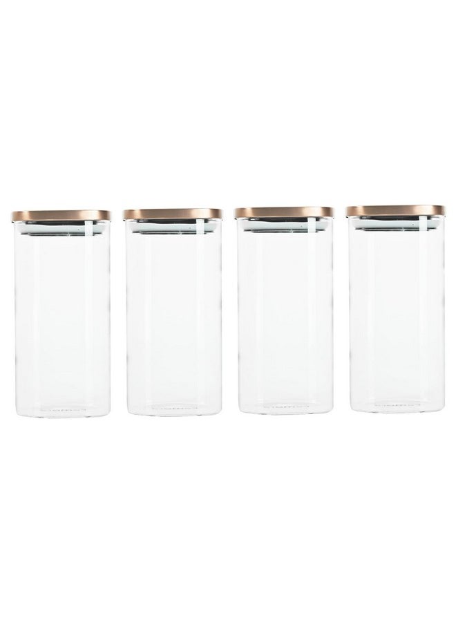 Femora Borosilicate Glass Square Jar, Kitchen Storage Jar, Airtight Steel Lid, 1500 ML, Pack of 4