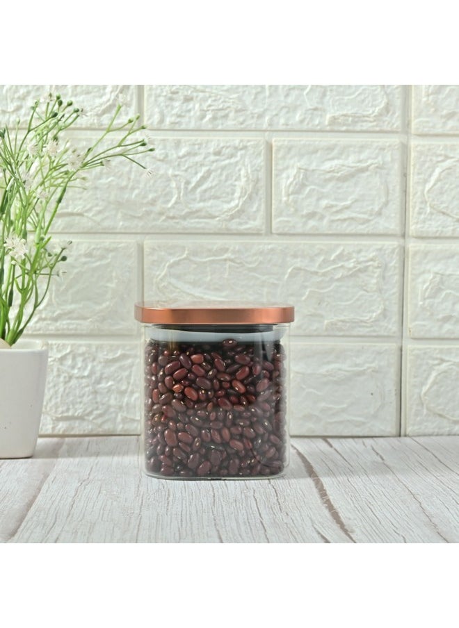 Femora Borosilicate Glass Square Jar, Kitchen Storage Jar, Airtight Steel Lid, 750 ML, Pack of 4