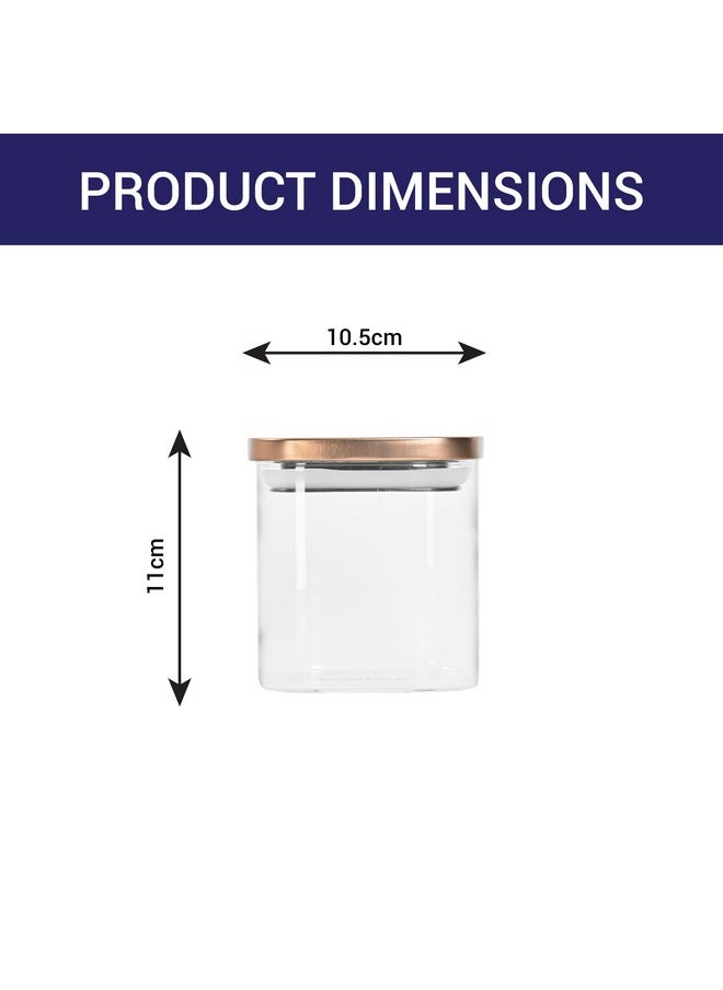 Femora Borosilicate Glass Square Jar, Kitchen Storage Jar, Airtight Steel Lid, 750 ML, Pack of 4