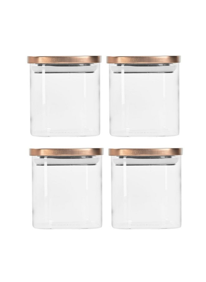 Femora Borosilicate Glass Square Jar, Kitchen Storage Jar, Airtight Steel Lid, 750 ML, Pack of 4