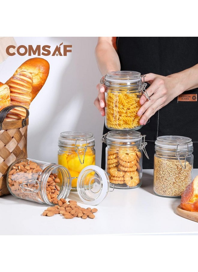 ComSaf Airtight Glass Canister with Lid Set of 6, 25oz Food Storage Jar, Mason Jars, Storage Container with Seal Wire Clamp Fastening for Kitchen Fermenting Preserving Canning Pasta Flour Cereal