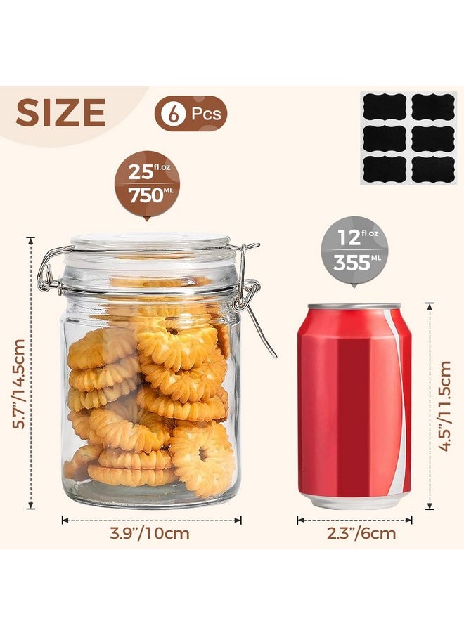ComSaf Airtight Glass Canister with Lid Set of 6, 25oz Food Storage Jar, Mason Jars, Storage Container with Seal Wire Clamp Fastening for Kitchen Fermenting Preserving Canning Pasta Flour Cereal