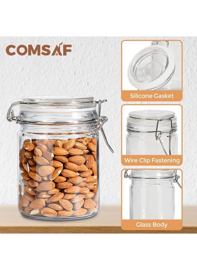 ComSaf Airtight Glass Canister with Lid Set of 6, 25oz Food Storage Jar, Mason Jars, Storage Container with Seal Wire Clamp Fastening for Kitchen Fermenting Preserving Canning Pasta Flour Cereal
