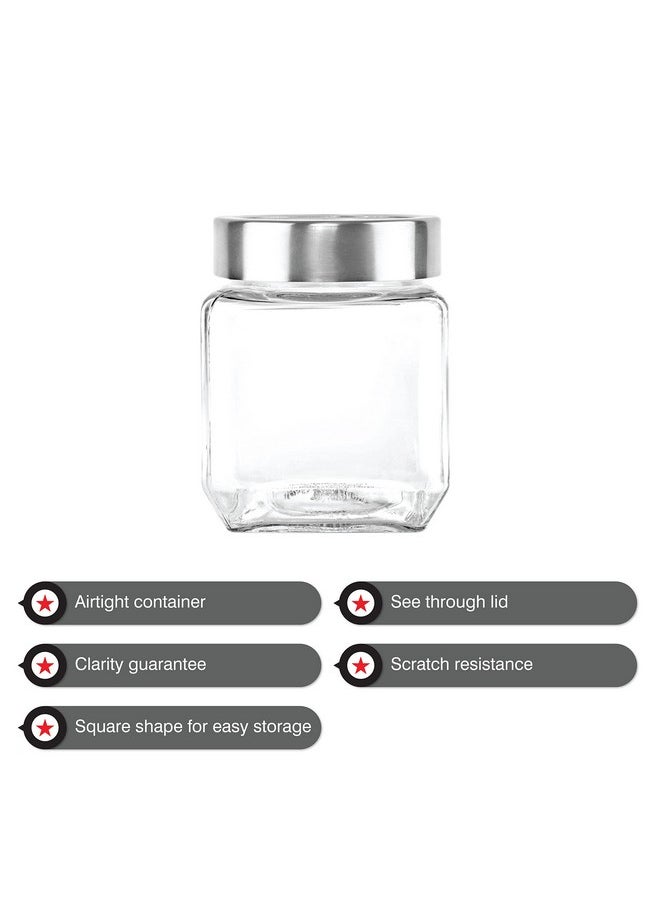 CELLO Qube Fresh Glass Storage Jar | Container with Air tight Silver Metal Lid | Multipurpose Jar | For Storage of Food, Pulses, Spice, Cereals, Cookies, Dry Food | Set of 2, 580ml, Clear