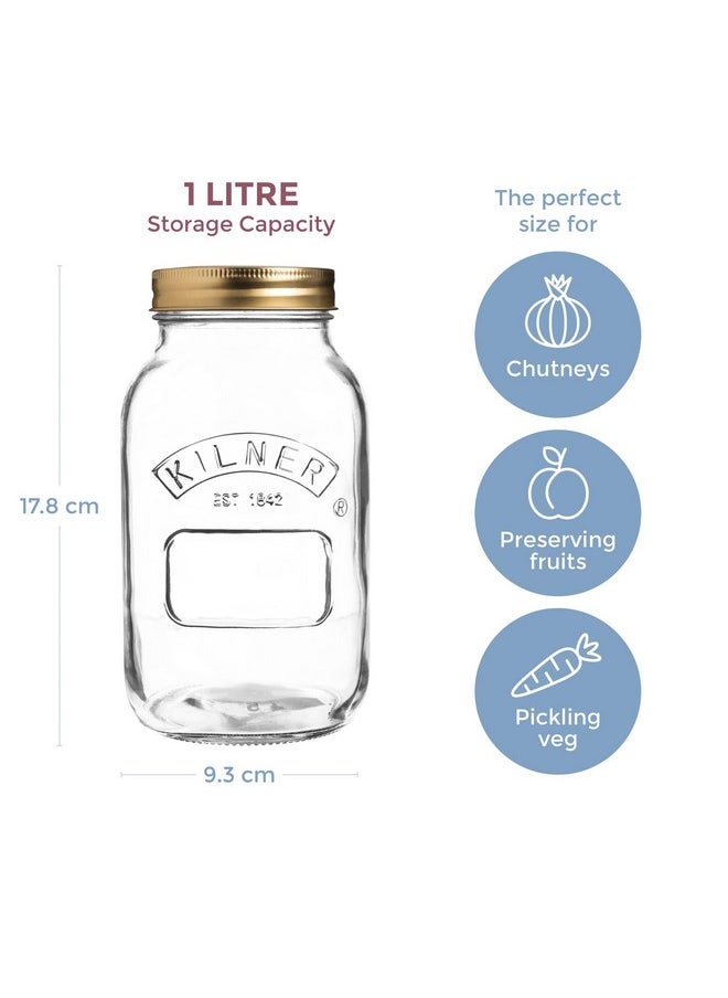 Kilner Borosilicate Preservative Jar 1 Litre, Preserving Jars with Screw Lids for Storing and Preserving Healthy, Home Grown Foods, 100% Leak-Proof, Dishwasher Safe.