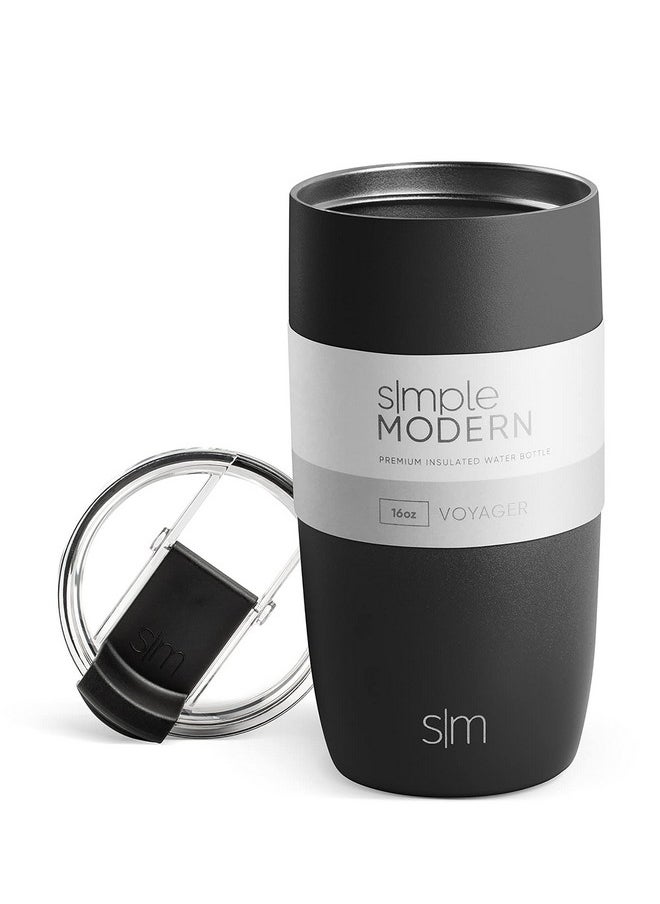 Simple Modern Travel Coffee Mug Tumbler with Flip Lid | Reusable Insulated Stainless Steel Cold Brew Iced Coffee Cup Thermos | Gifts for Women Men Him Her | Voyager Collection | 16oz | Midnight Black