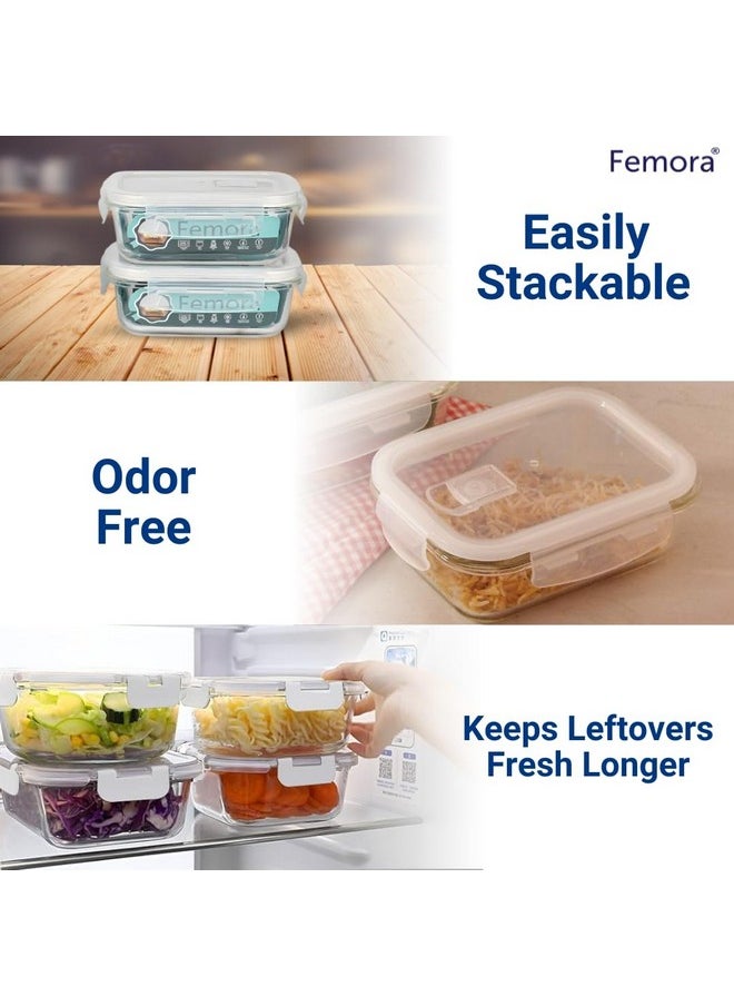 Femora Borosilicate Glass Food Storage Container with Air Vent Lid, Rectangular, 140 ML, 400 ML, 620 ML, 1000 ML, Set of 4