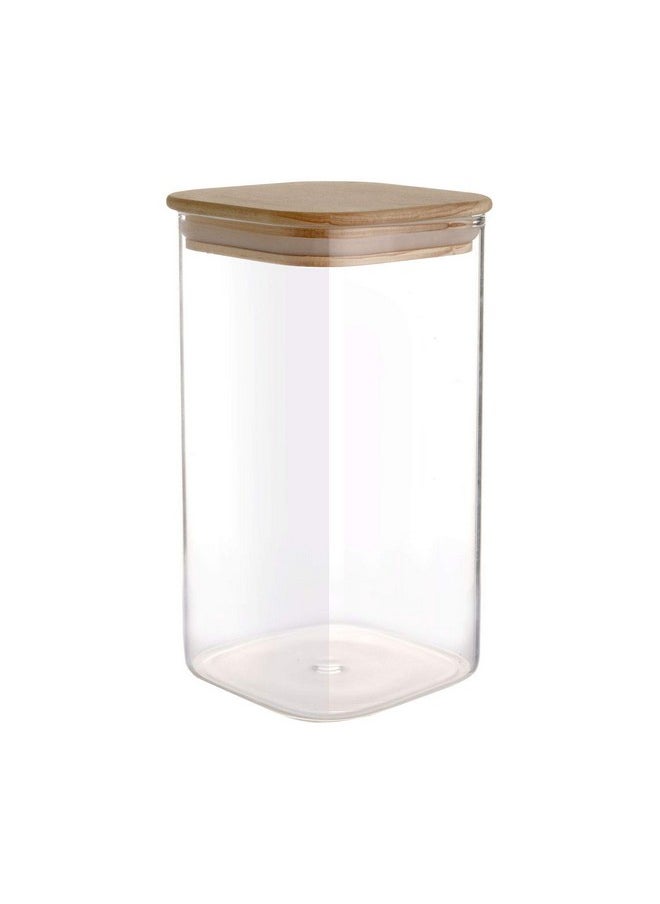 CELLO Woody Qube Borosilicate Glass Storage Jar, Air Tight, Clear, 1500ml