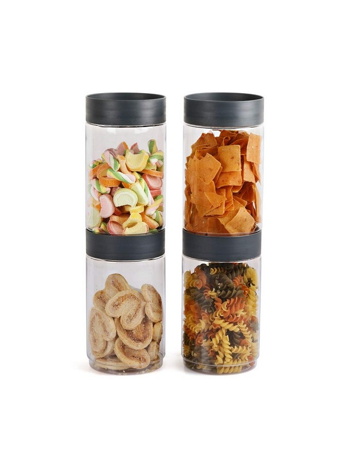 CELLO Modustack Stackable Container Set | PET Plastic Jar with Air Tight Lid | For Storage of Food, Pulses, Spice, Cereals, Cookies, Dry Food | 2000ml | Set of 4, Grey