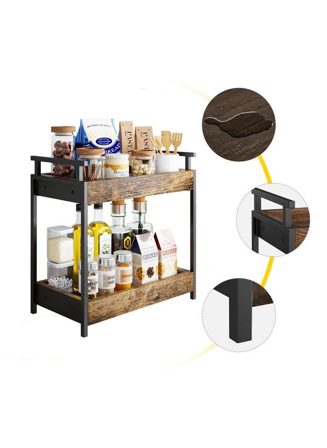 KLM Countertop Coffee Station Organizer, 2 Tier Wooden Shelf for Coffee Bar Accessories, Condiment Storage Caddy for Kitchen, Bathroom Counter Organizer, Home, Office - Brown