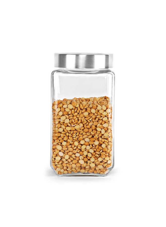 CELLO Qube Fresh Glass Storage Jar | Container with Air tight Silver Metal Lid | Multipurpose Jar | For Storage of Food, Pulses, Spice, Cereals, Cookies, Dry Food | 2250ml, Clear