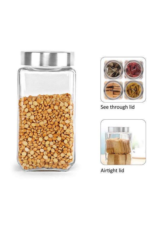 CELLO Qube Fresh Glass Storage Jar | Container with Air tight Silver Metal Lid | Multipurpose Jar | For Storage of Food, Pulses, Spice, Cereals, Cookies, Dry Food | 2250ml, Clear