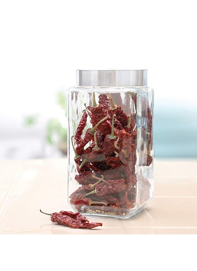 CELLO Qube Fresh Glass Storage Jar | Container with Air tight Silver Metal Lid | Multipurpose Jar | For Storage of Food, Pulses, Spice, Cereals, Cookies, Dry Food | 2250ml, Clear