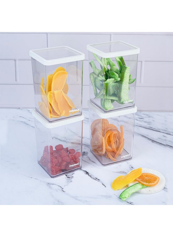 Nayasa Nicola Container-1600ML, Modern Glass-Look Plastic Storage with Stylish and Compact Design, Set Of 3, Transparent