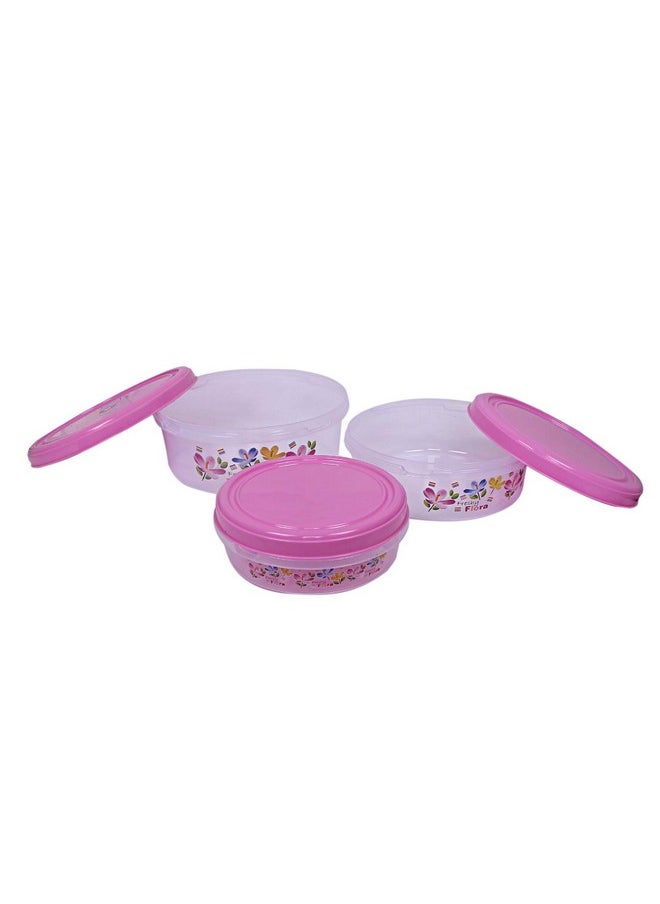 Kuber Industries Floral Design Plastic 3 Pieces Food Saver Container Set 1000, 2000 & 3000 ML (Pink)