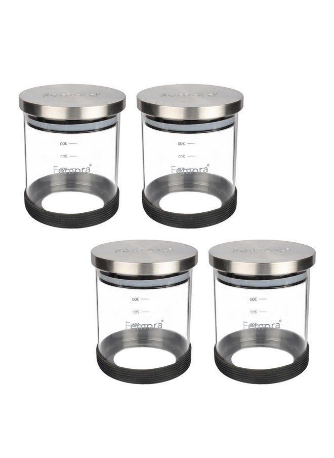 Femora Storage Jars Borosilicate Glass with Silicon Bottom Air Tight Jar with Steel Lid, 500 ML, Pack of 4