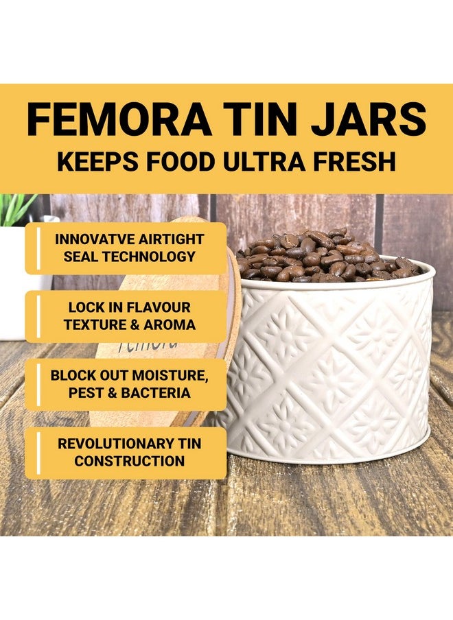 Femora Kitchen Storage Jars Tin Jar With Wooden Lid Air Tight Jar, 300 ML, Pack of 1