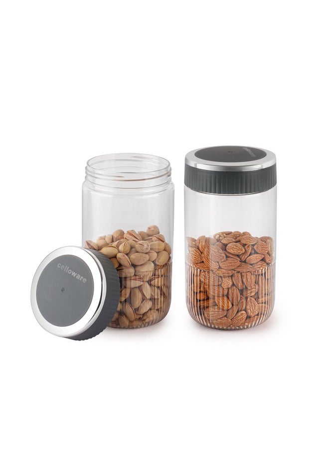 CELLO Mint Canister | Food grade and BPA free canisters | Air tight seal & Stackable Transparent | 1000ml Each 2 Unit, Grey