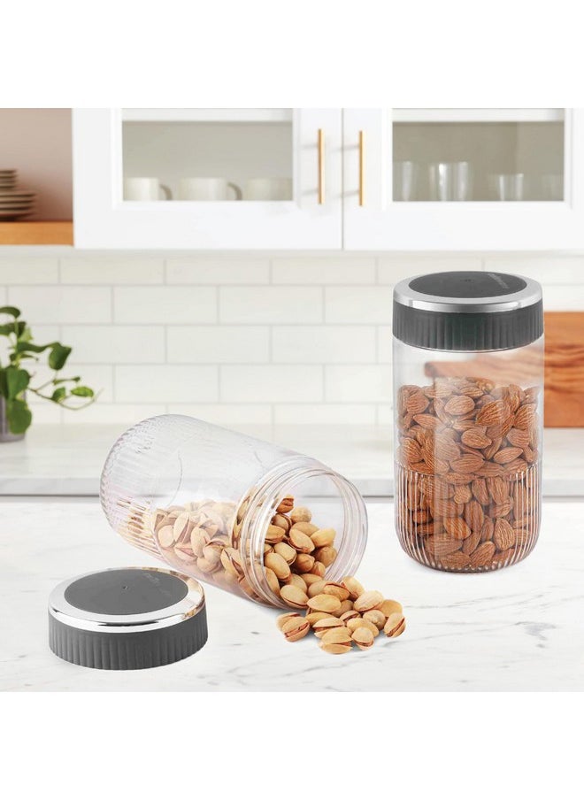 CELLO Mint Canister | Food grade and BPA free canisters | Air tight seal & Stackable Transparent | 1000ml Each 2 Unit, Grey