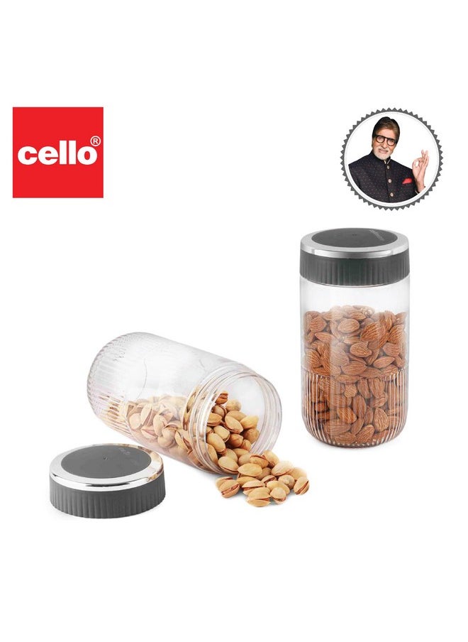 CELLO Mint Canister | Food grade and BPA free canisters | Air tight seal & Stackable Transparent | 1000ml Each 2 Unit, Grey