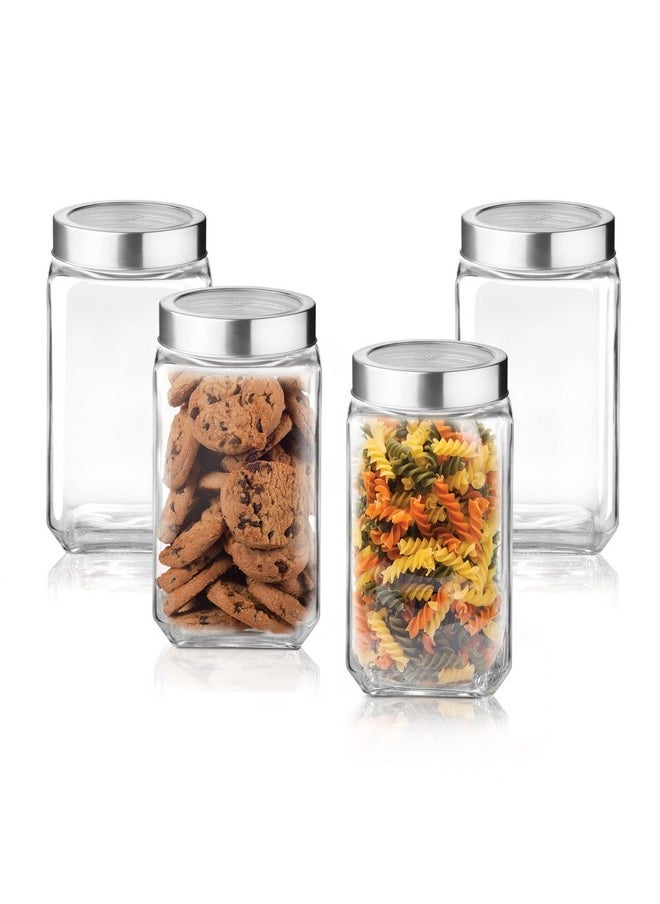 Treo By Milton Cube Storage Glass Jar, Set of 4, 1000 ml Each, Transparent | BPA Free | Storage Jar | Kitchen Organizer | Modular | Multipurpose Jar