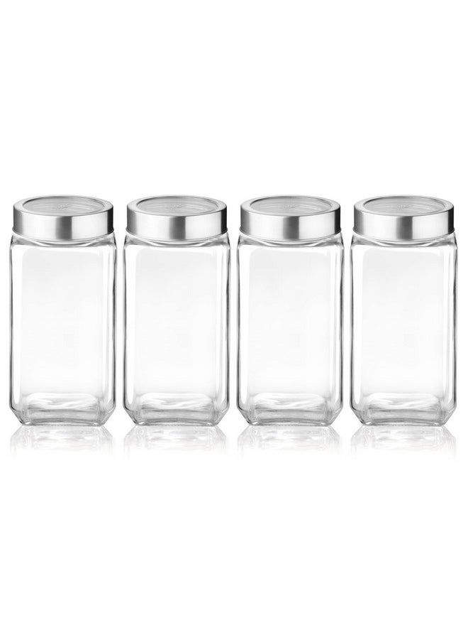 Treo By Milton Cube Storage Glass Jar, Set of 4, 1000 ml Each, Transparent | BPA Free | Storage Jar | Kitchen Organizer | Modular | Multipurpose Jar