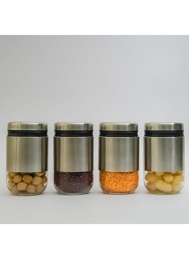 Femora Kitchen Storage Jars Steel Body With See Through Bottom Jar, 550 ML, Pack of 4