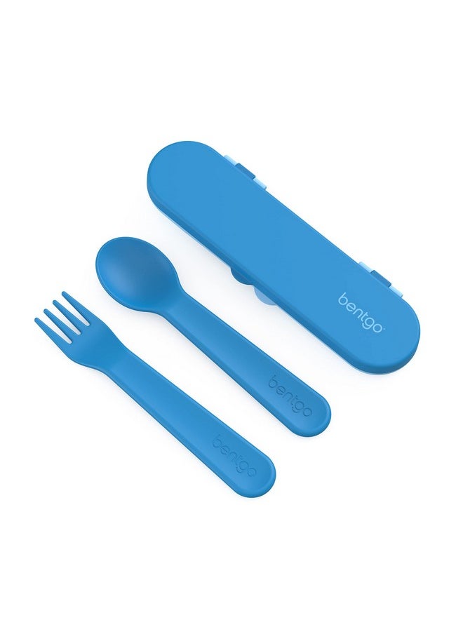 Bentgo Kids Utensil Set - Reusable Plastic Fork, Spoon & Storage Case - BPA-Free Materials, Easy-Grip Handles, Dishwasher Safe - Ideal for School Lunch, Travel, & Outdoors (Blue)