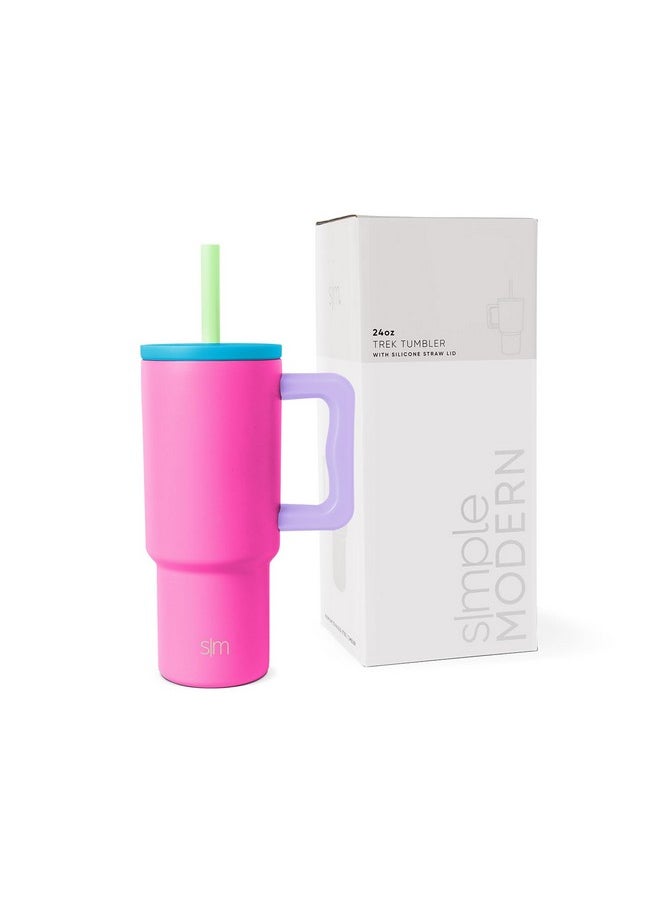 Simple Modern Kids 24 oz Tumbler with Handle and Silicone Straw Lid | Spill Proof and Leak Resistant | Reusable Stainless Steel Bottle | Gift for Kids Boys Girls | Trek Collection | 80s Mix