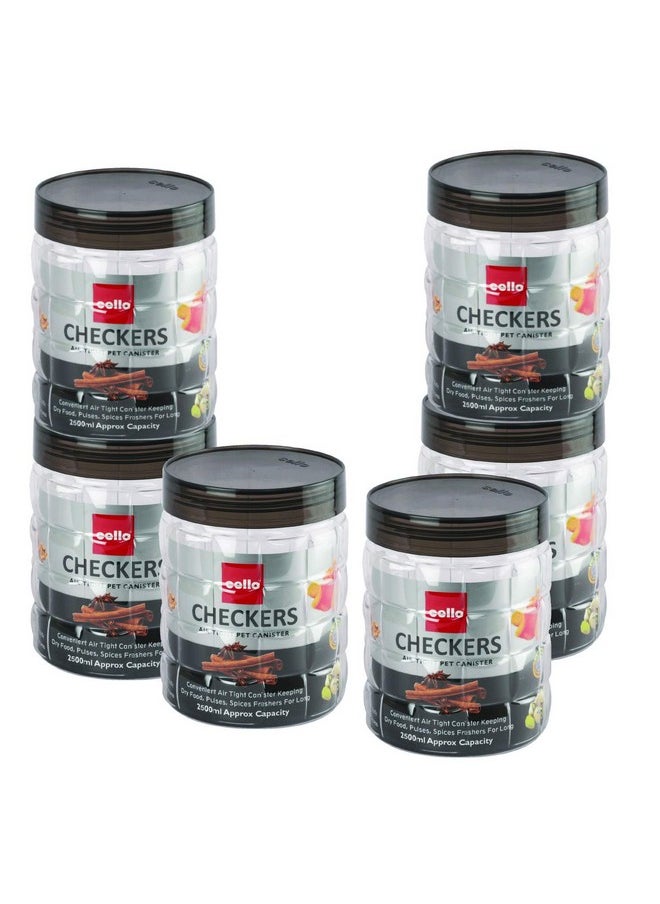 Cello Checkers Pet Plastic Airtight Canister Set | Food grade and BPA free canisters | Air tight seal & Stackable | Free from any kind of odor | Transparent | 2.5 Liters, 6 Unit