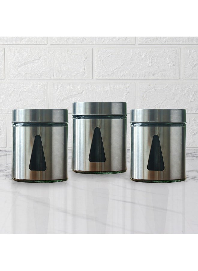 Femora Kitchen Storage Jars Steel Finish With See Through Window Jar, 700 ML, Pack of 3