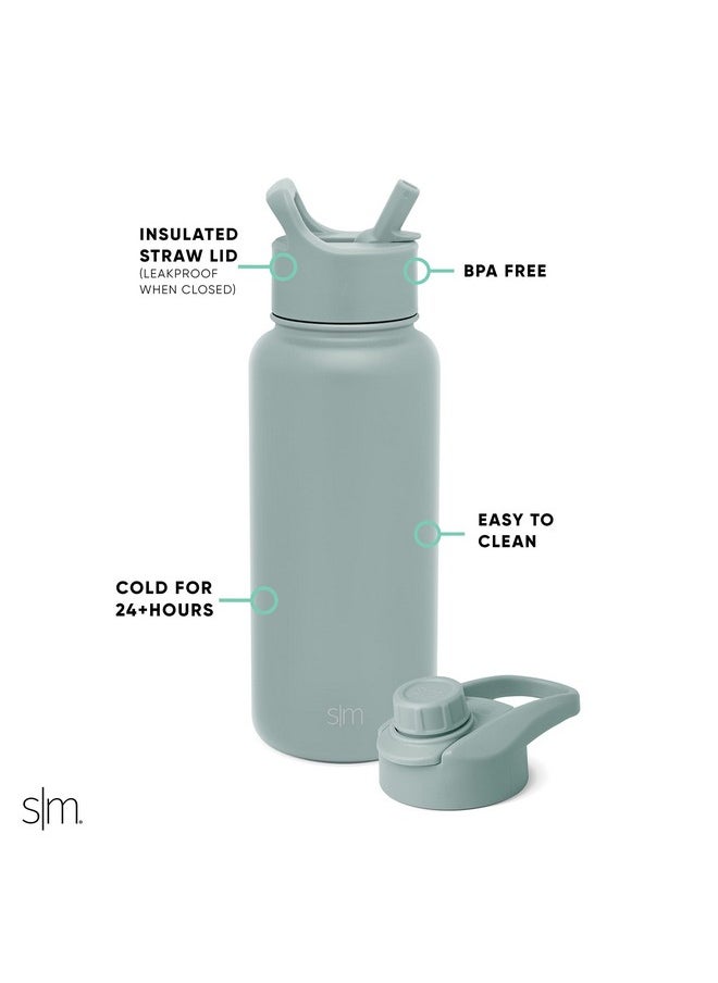 Simple Modern Water Bottle with Straw and Chug Lid Vacuum Insulated Stainless Steel Metal Thermos | Reusable Leak Proof BPA-Free Flask for Sports Gym | Summit Collection | 32oz, Sea Glass Sage