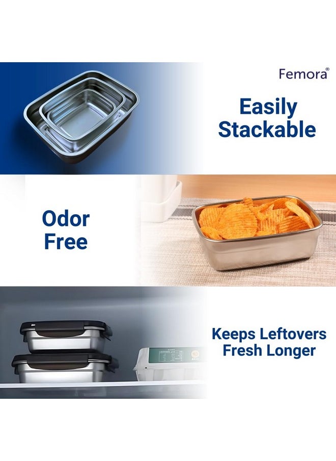 Femora Lunch Box High Steel Rectangle Heavy Duty Airtight Leakproof Unbreakable Storage Container with Lock Lid Lunch Box for Office-College-School, Lunch Box - 550 ml/gm,850 ml/gm, Set of 2