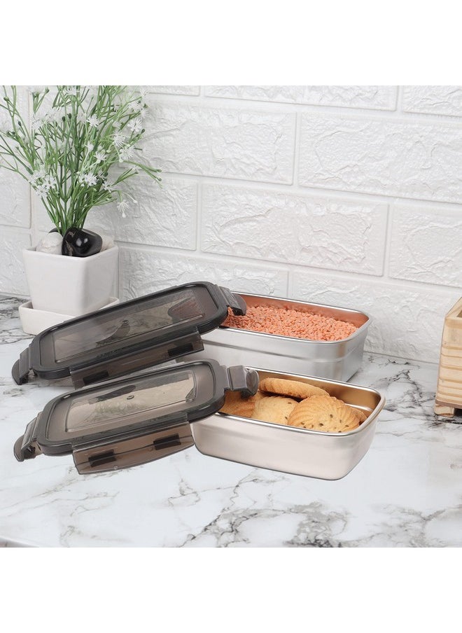 Femora Lunch Box High Steel Rectangle Heavy Duty Airtight Leakproof Unbreakable Storage Container with Lock Lid Lunch Box for Office-College-School, Lunch Box - 550 ml/gm,850 ml/gm, Set of 2