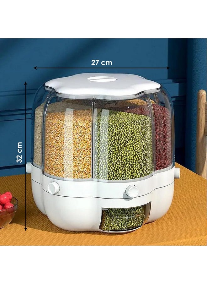 Kuber Industries 360? Rotating Grain Dispenser | Kitchen Spice Organizer | 6-Grid Spinning Spice Box | Masala Dani for Countertop | Kitchen Slabs Organizer | Multipurpose Containers | B803WH | White