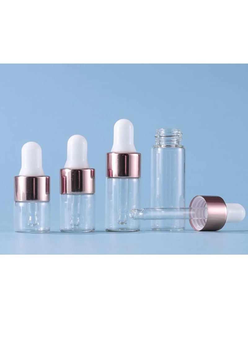 20Pack Set 1ML Glass Bottles with Glass Eye Dropper Dispenser for Sample Vial Small Essential Oil Bottle with Glass Eye Dropper, Colognes & Perfumes (Rose Gold-Clear)