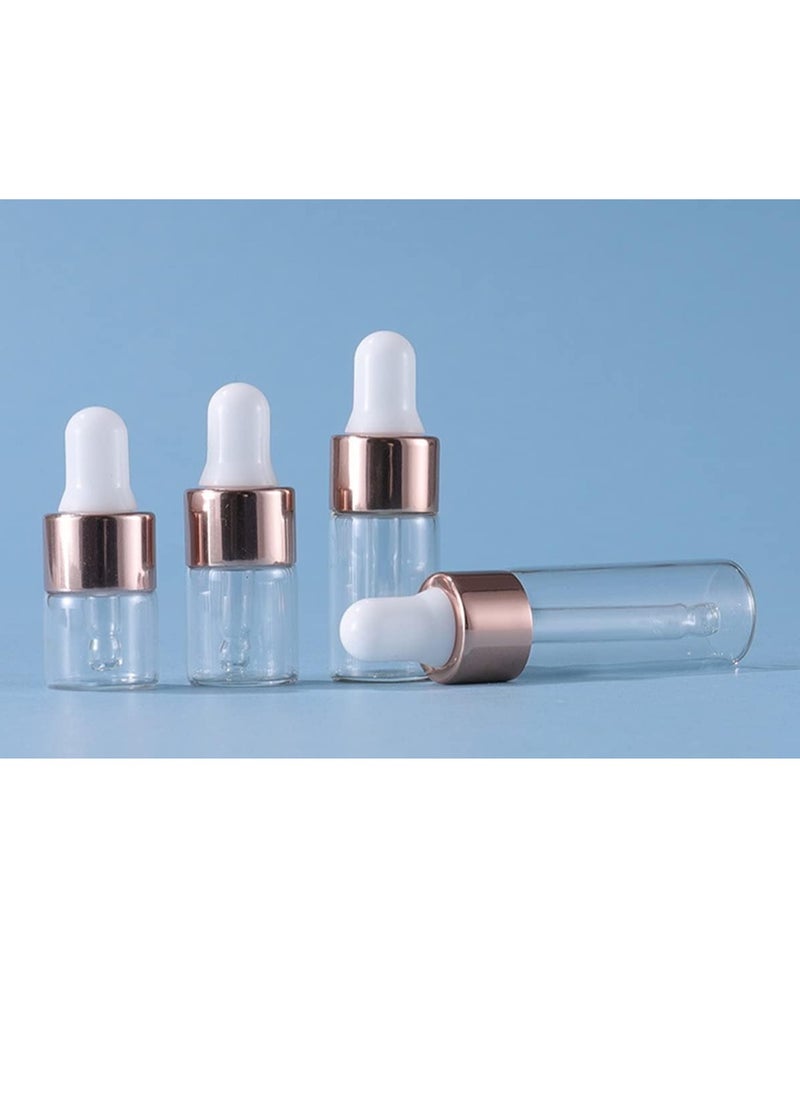 20Pack Set 1ML Glass Bottles with Glass Eye Dropper Dispenser for Sample Vial Small Essential Oil Bottle with Glass Eye Dropper, Colognes & Perfumes (Rose Gold-Clear)