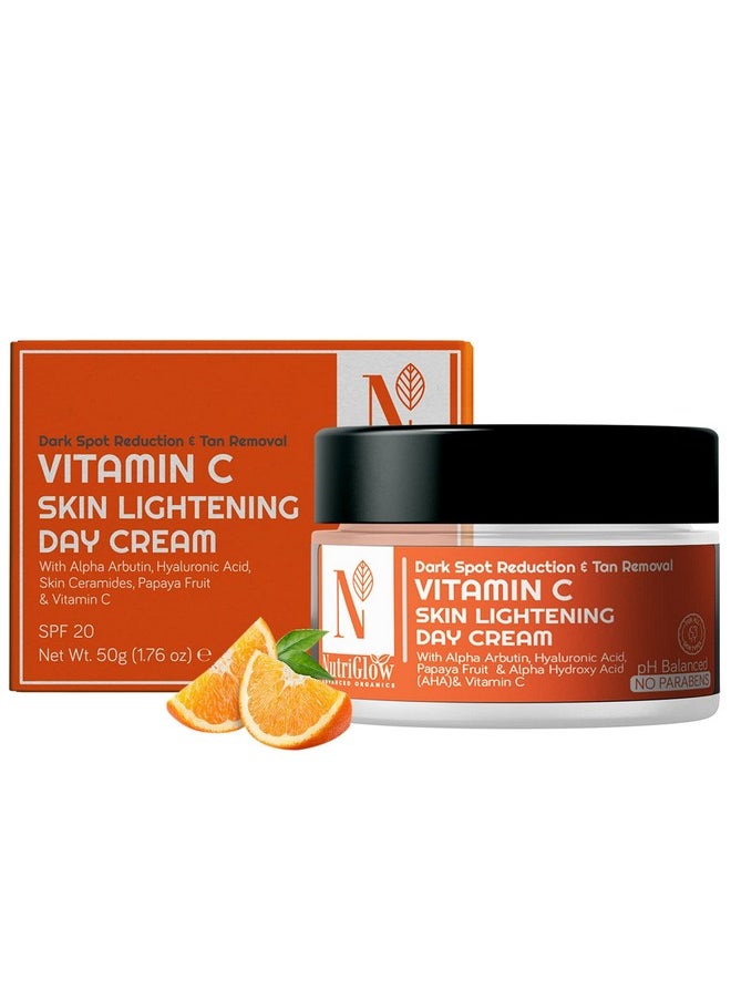 Nutriglow Advanced Organics Vitamin C Skin lightening Day Cream for Dark Spot Reduction & Tan Removal - All Skin Types - 50g