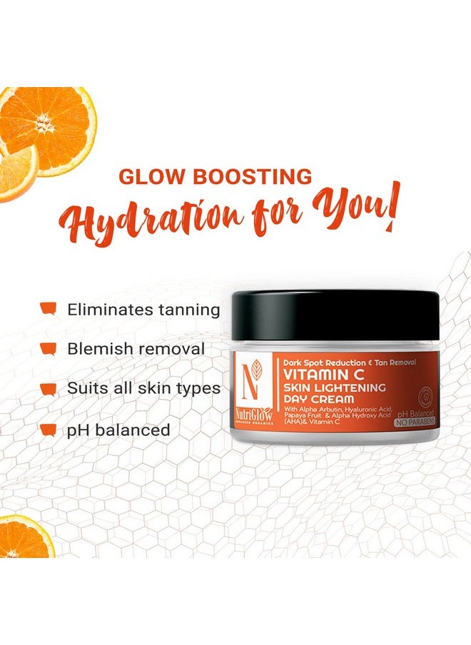 Nutriglow Advanced Organics Vitamin C Skin lightening Day Cream for Dark Spot Reduction & Tan Removal - All Skin Types - 50g