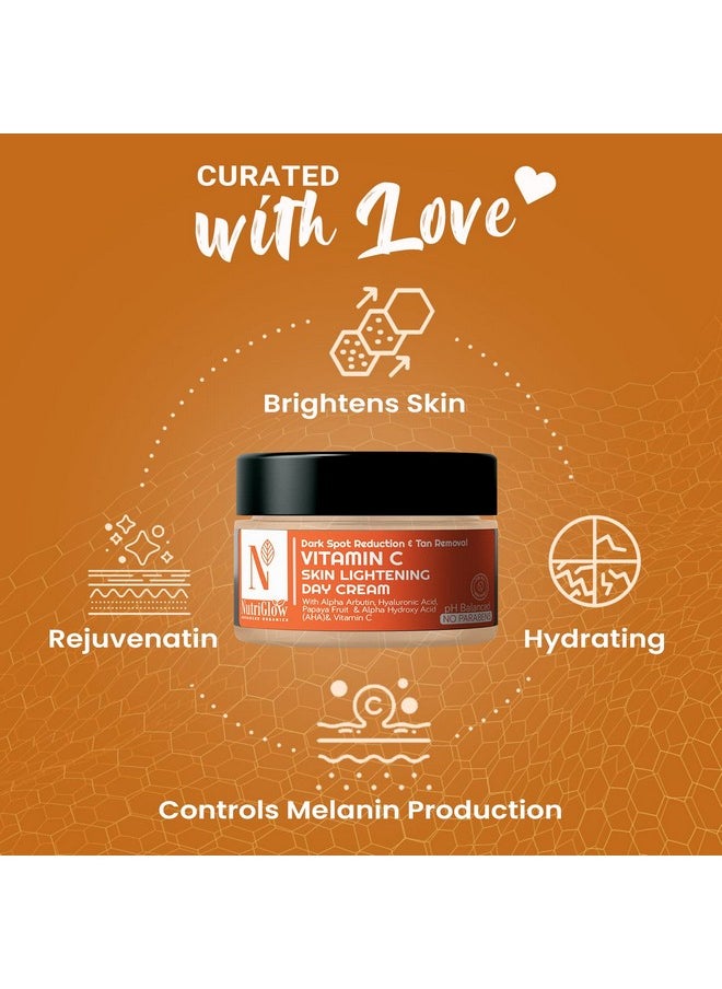 Nutriglow Advanced Organics Vitamin C Skin lightening Day Cream for Dark Spot Reduction & Tan Removal - All Skin Types - 50g