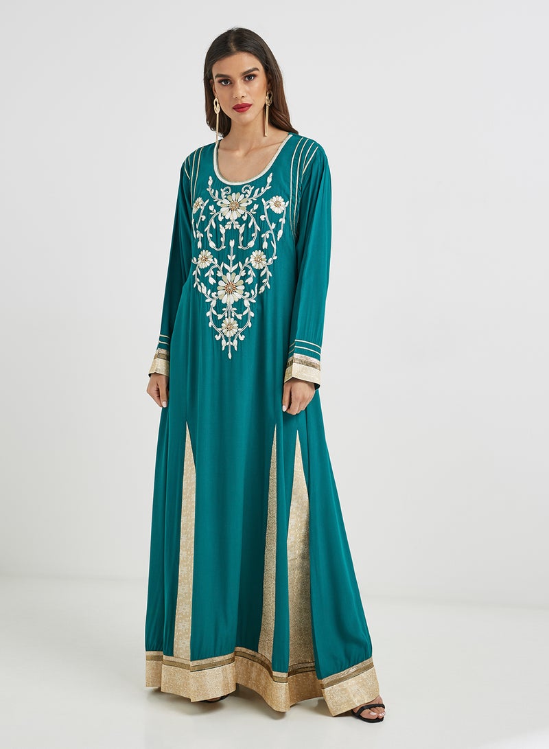 Traditional Scoop Neck Jalabiya Green