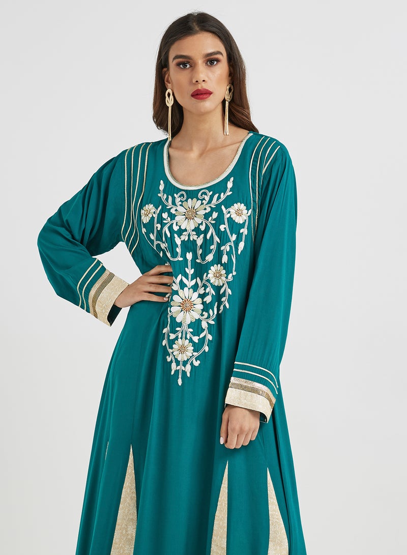 Traditional Scoop Neck Jalabiya Green