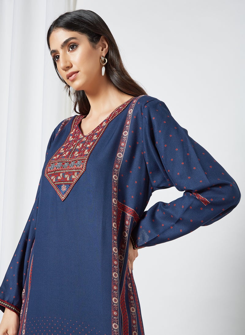 Embroidered Stylish Jalabiya Blue/Red