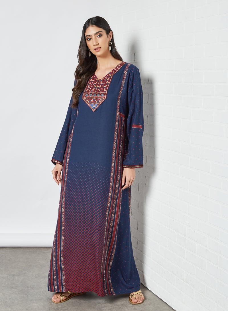 Embroidered Stylish Jalabiya Blue/Red